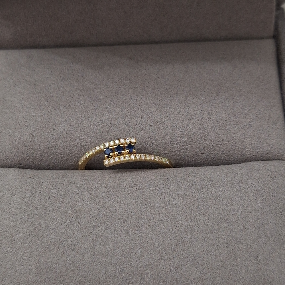 Ferkos 14k Cross Over Diamond Ring with Round Blue Sapphires - Picture 11 of 12